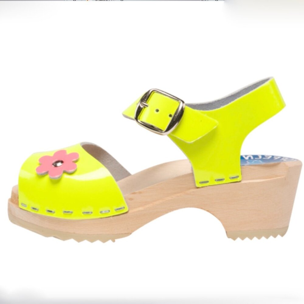 Cape Clogs Lemonade Yellow Patent Leather Wooden Sandals